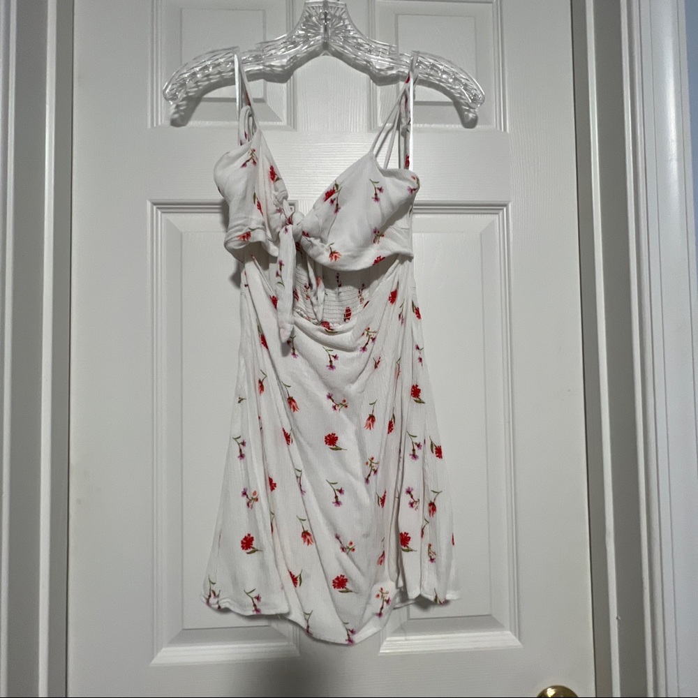 White floral cut out cami dress